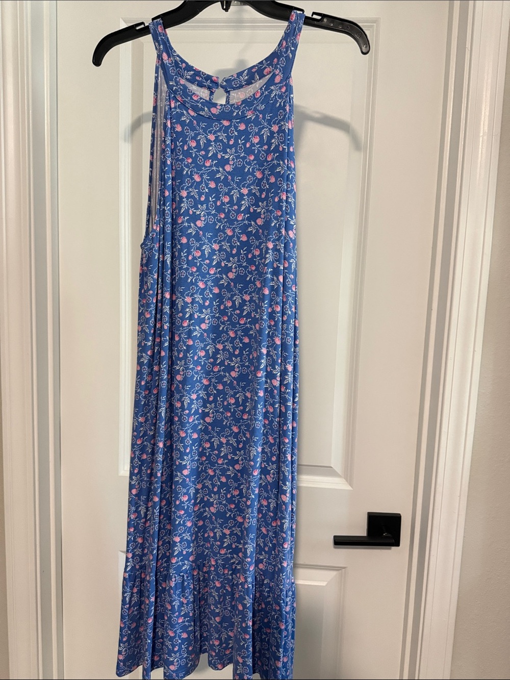 Blue Floral dress with Pink Accents